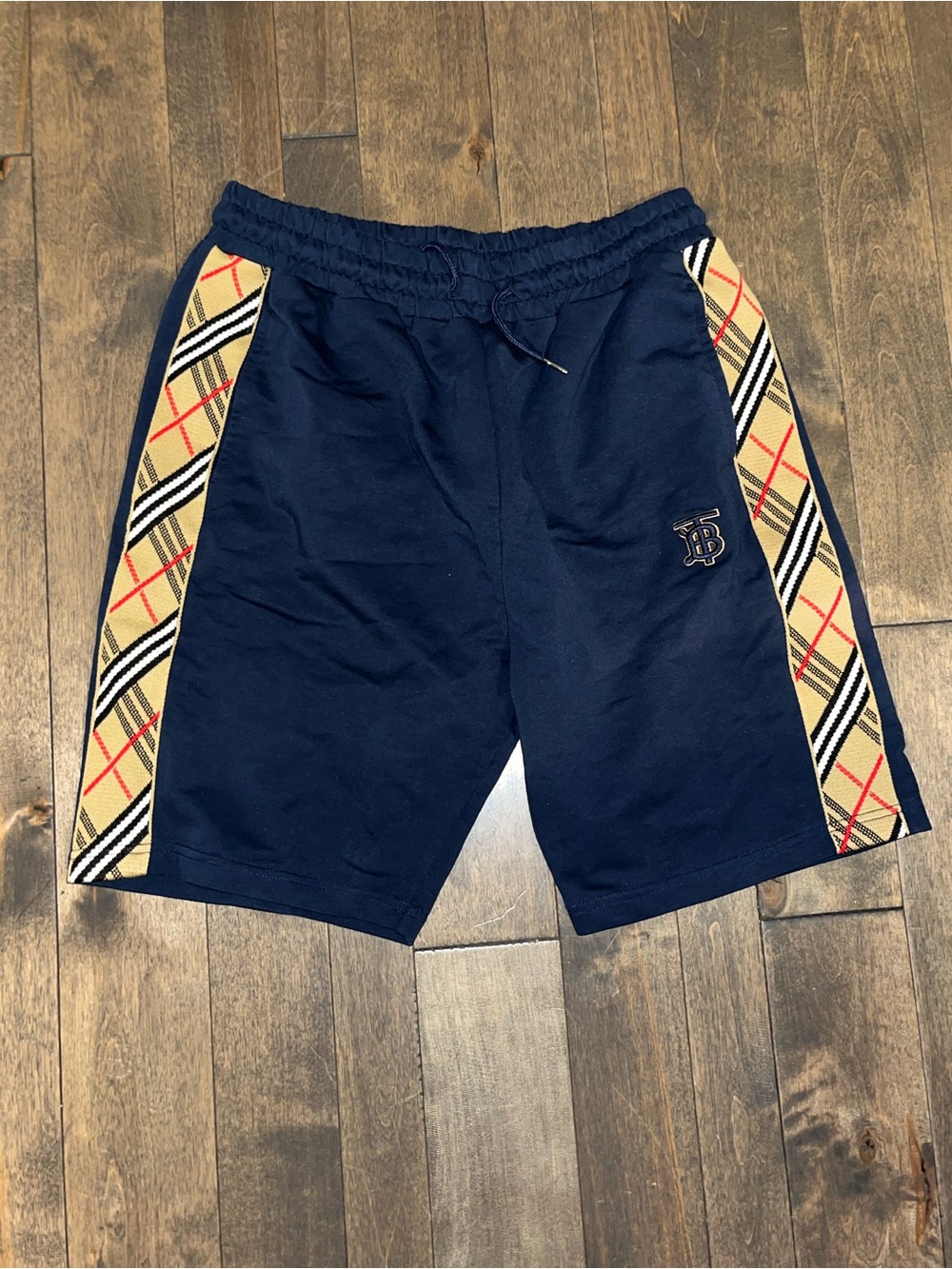 Burberry Navy Shorts with Vintage Check Side Panels